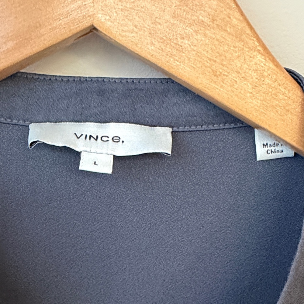 Vince Slate Blue Gray Satin V Neck Top Size Large L - Picture 3 of 12